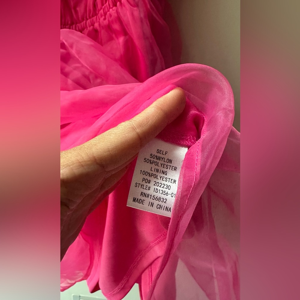 Bibi, Hot Pink Organza Puff Sleeve Mini Dress, Size S | 0216 - Picture 3 of 6